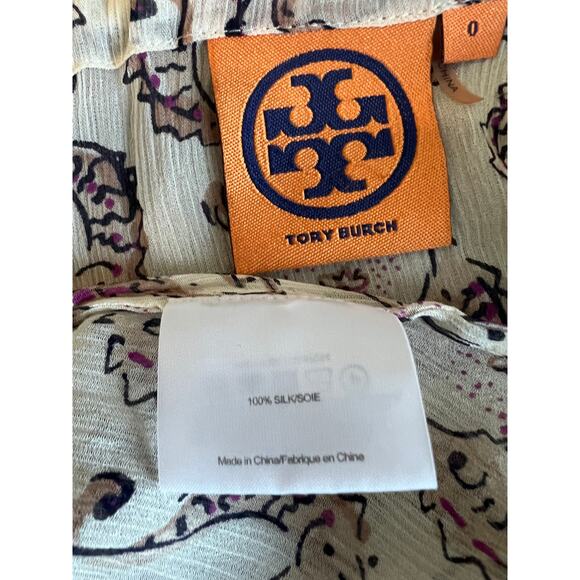 Tory Burch Sophie Coquette Off-the-Shoulder Peasant Blouse Silk boho top Sz-0 - Picture 6 of 10